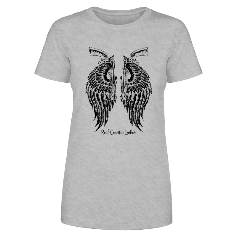 Blowout |  Angel Wings Revolvers Black Print Front Apparel