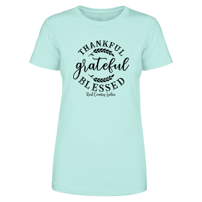 Falling For Deals | Thankful Grateful Blessed Black Print Front Apparel