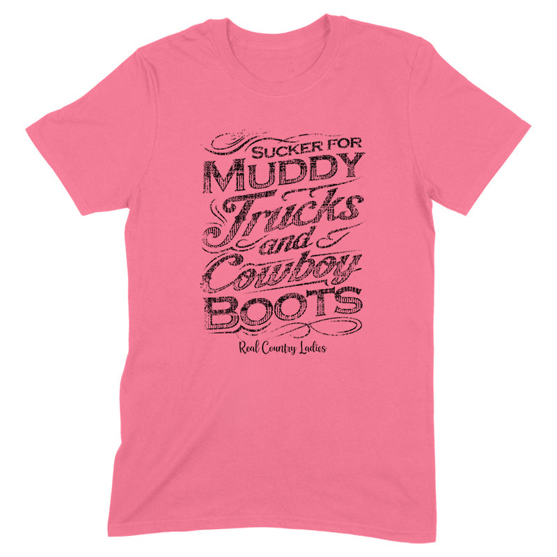 Blowout |  Muddy Trucks And Cowboy Boots Black Print Front Apparel