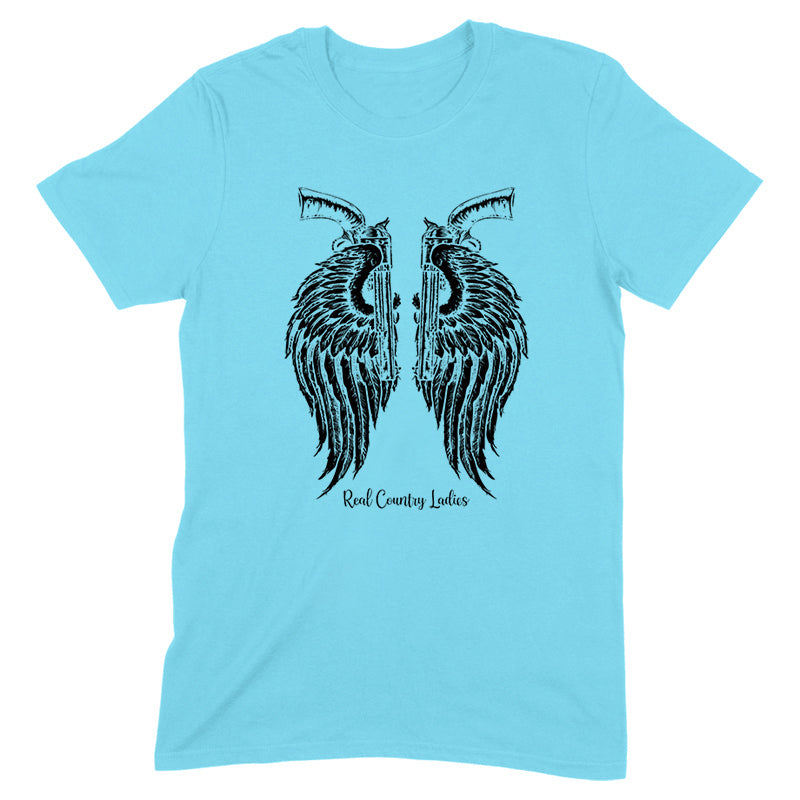 Blowout |  Angel Wings Revolvers Black Print Front Apparel