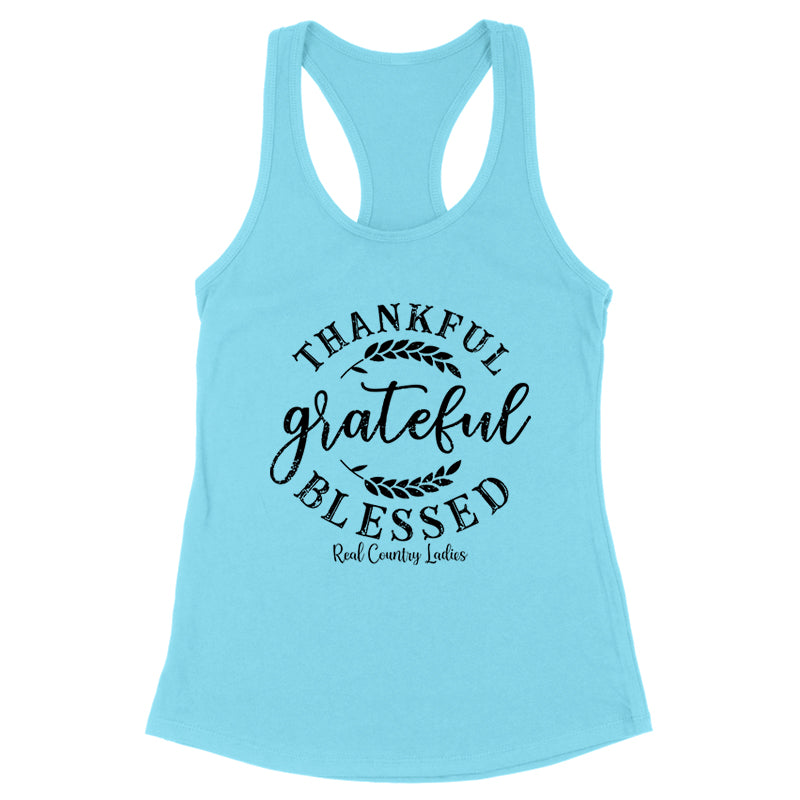 Falling For Deals | Thankful Grateful Blessed Black Print Front Apparel