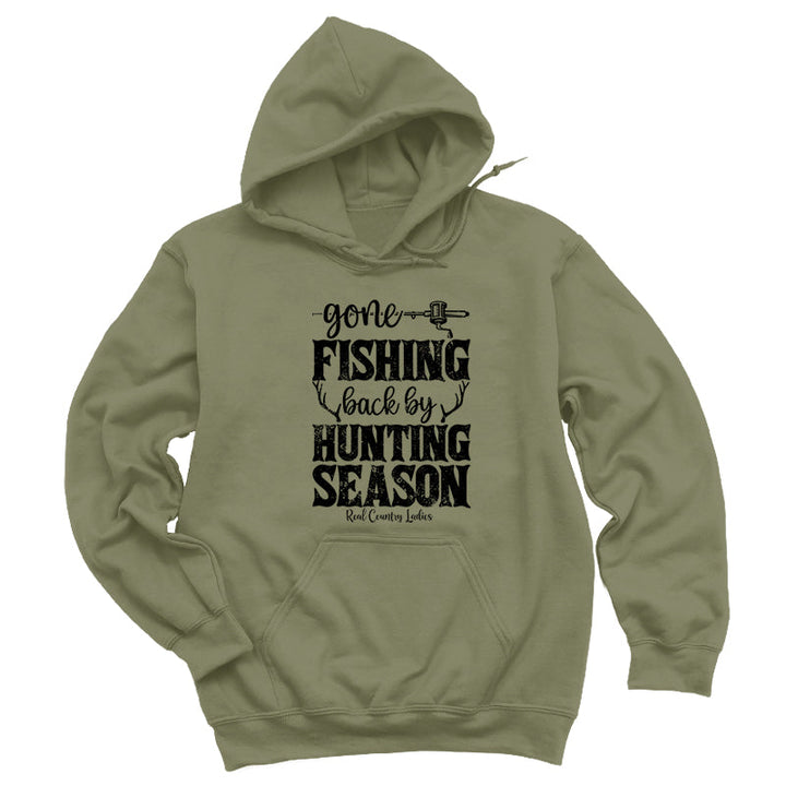 Black Friday | Gone Fishing Back By Hunting Season Black Print Hoodies & Long Sleeves