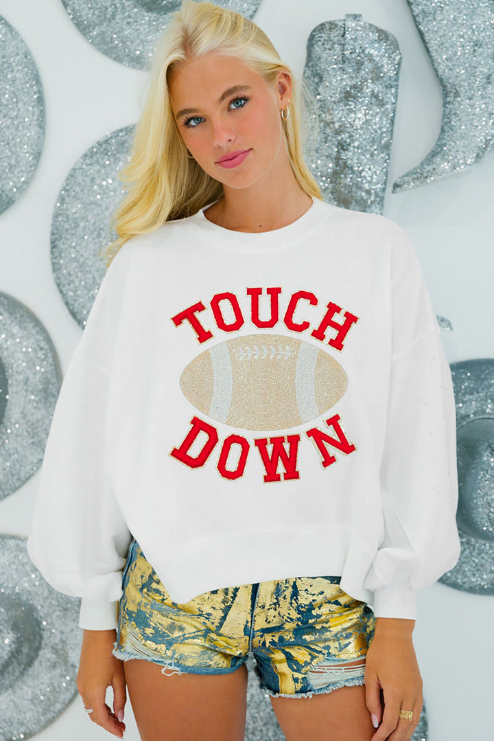 Black TOUCH DOWN Football Graphic Pullover Sweatshirt