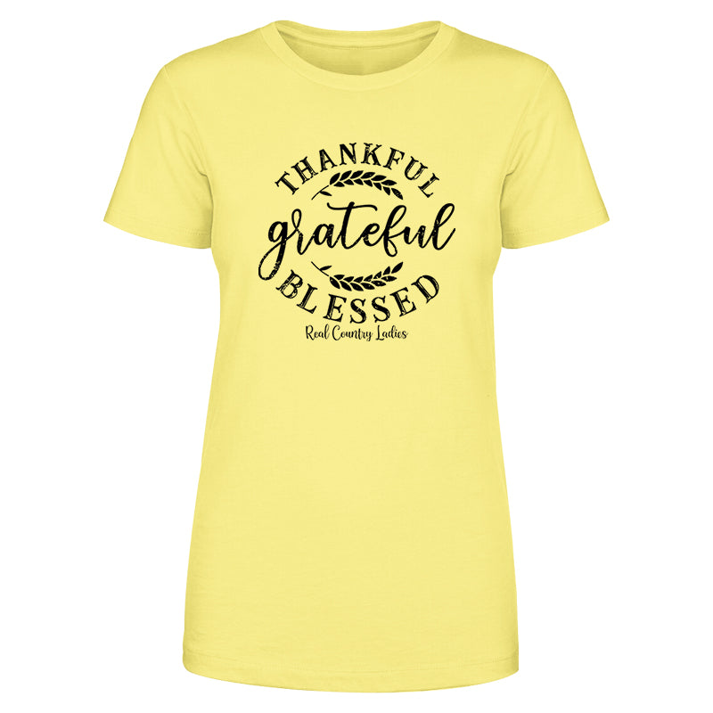 Falling For Deals | Thankful Grateful Blessed Black Print Front Apparel