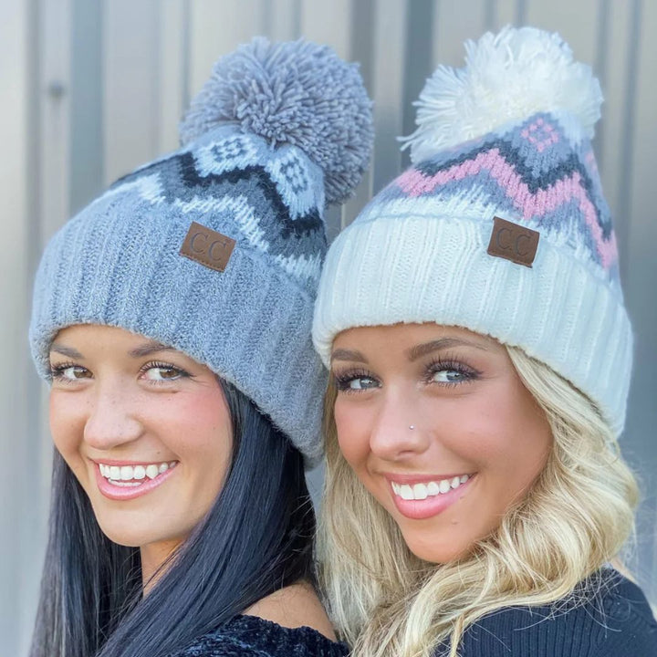 Aztec Chevron Knit Pom C.C Beanie