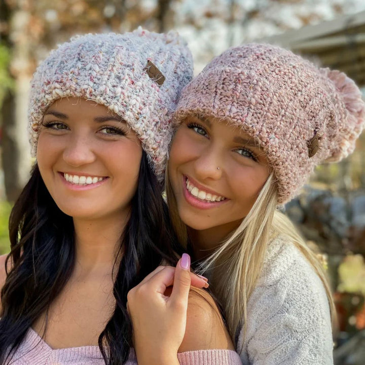 Multi Color Feather Knit Pom C.C Beanie