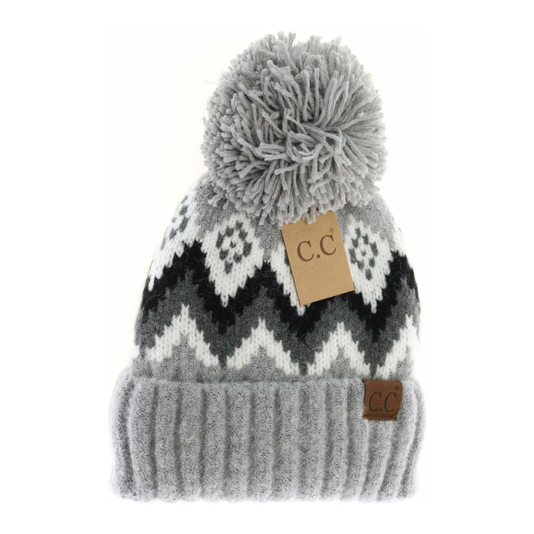 Aztec Chevron Knit Pom C.C Beanie