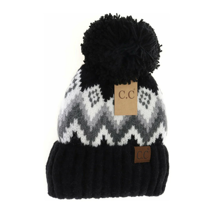 Aztec Chevron Knit Pom C.C Beanie