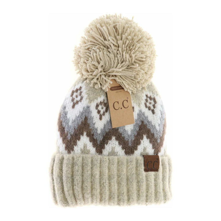 Aztec Chevron Knit Pom C.C Beanie