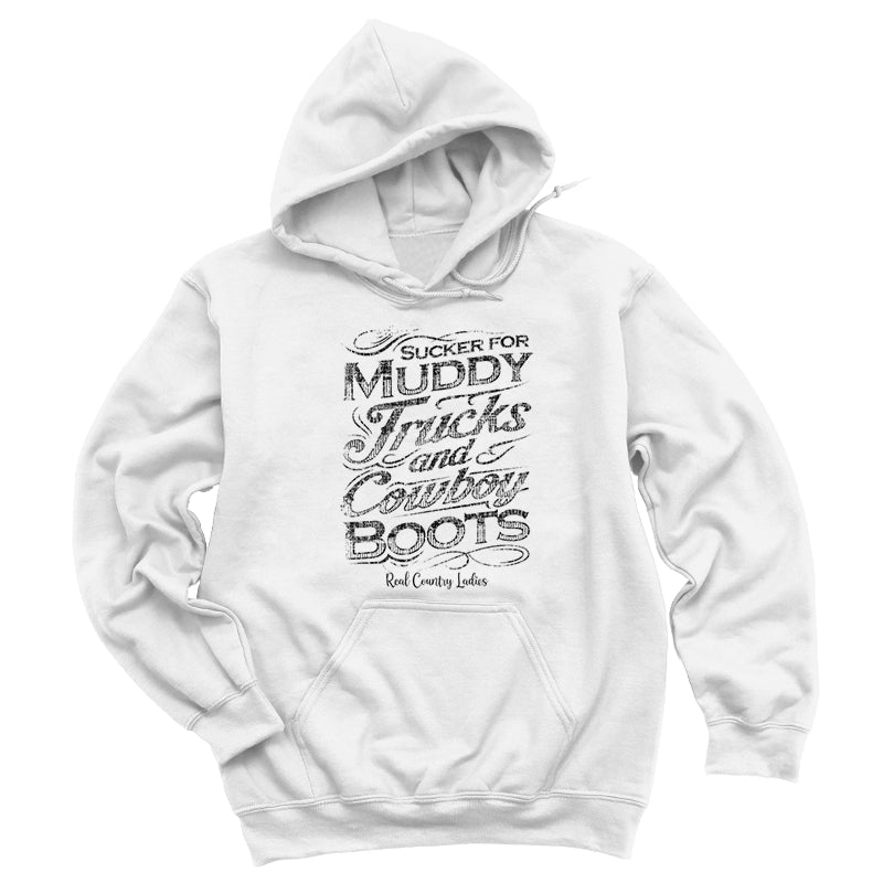 Blowout | Muddy Trucks And Cowboy Boots Black Print Hoodies & Long Sleeves