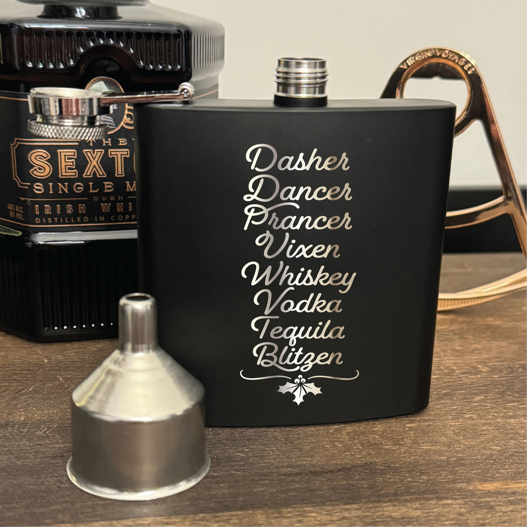 Dasher Dancer Prancer Vodka 6oz Flask