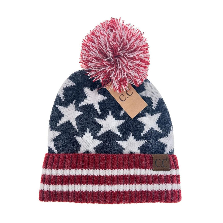 Vintage USA Flag Knit Pom C.C Beanie