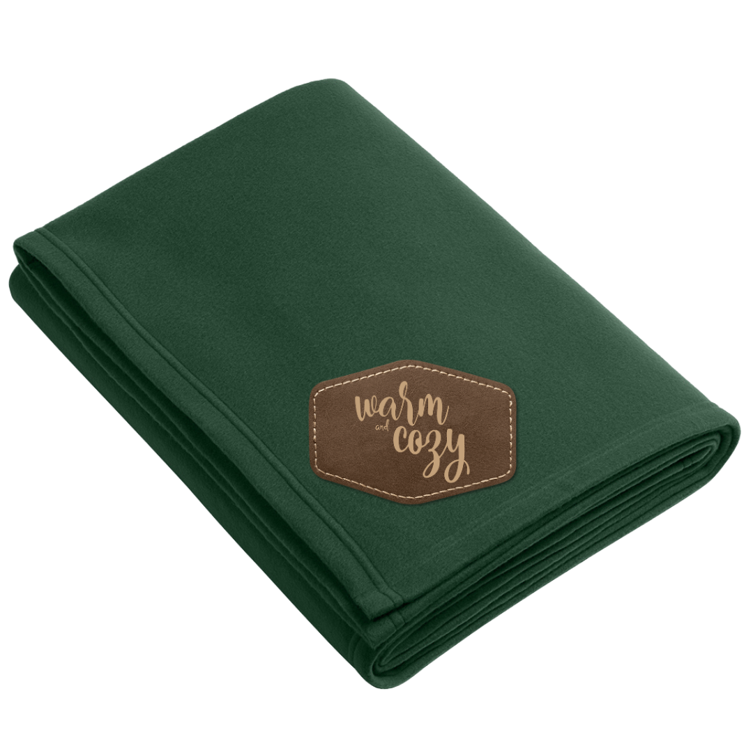 Warm And Cozy Fleece Blanket With Leather Patch