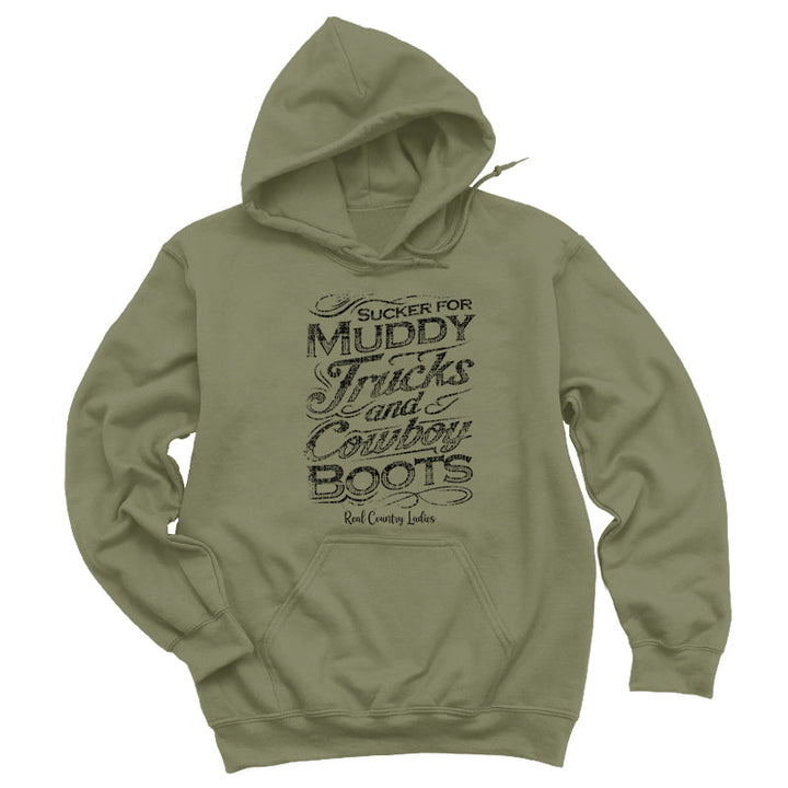 Black Friday | Muddy Trucks And Cowboy Boots Black Print Hoodies & Long Sleeves