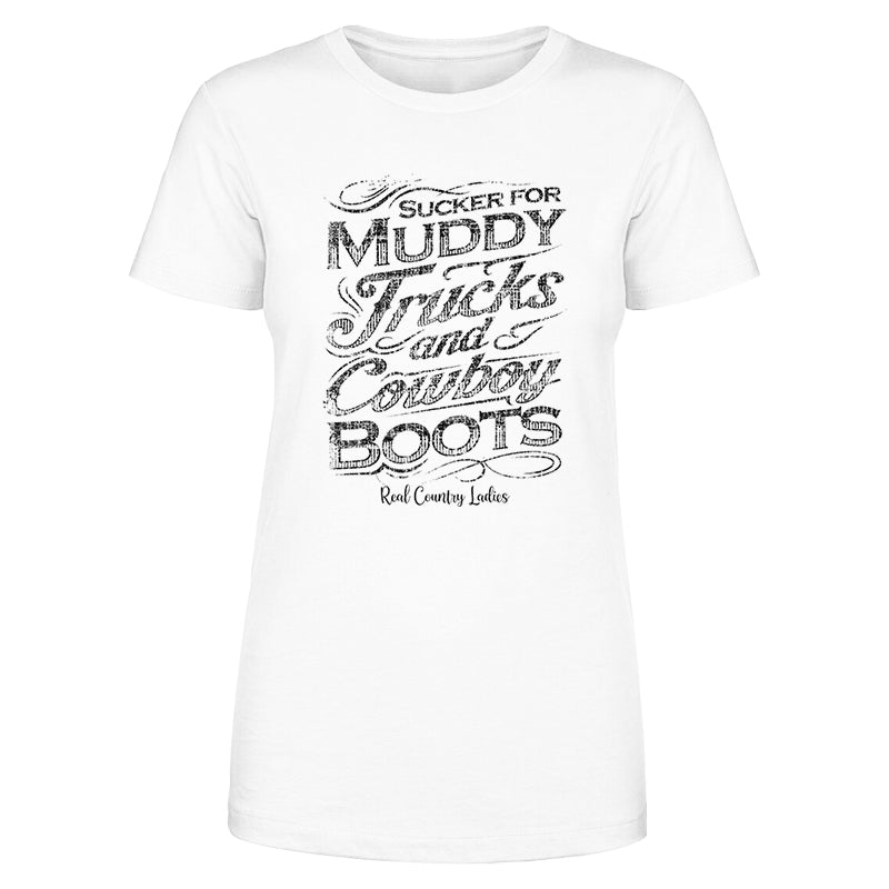 Blowout |  Muddy Trucks And Cowboy Boots Black Print Front Apparel