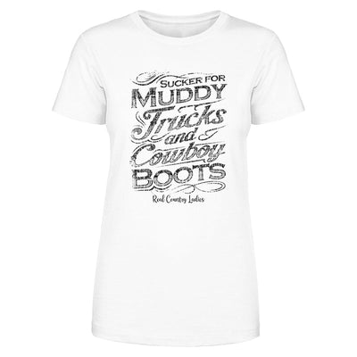 Blowout |  Muddy Trucks And Cowboy Boots Black Print Front Apparel