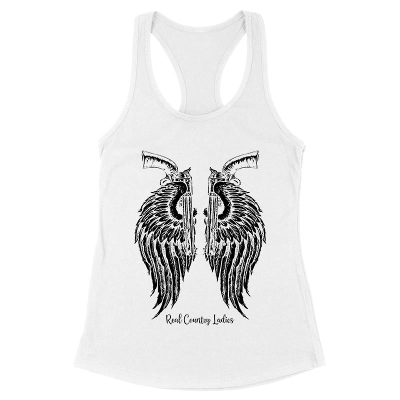 Blowout |  Angel Wings Revolvers Black Print Front Apparel