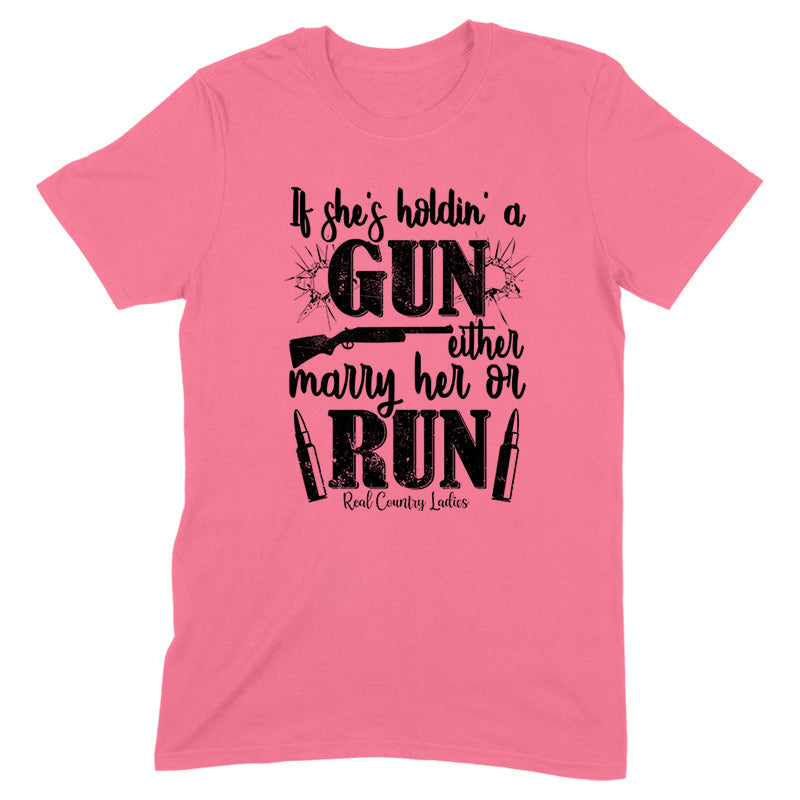 Blowout |  If She's Holdin' A Gun Black Print Front Apparel