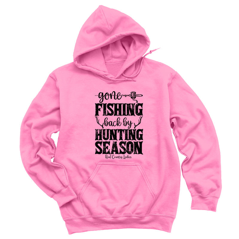 Black Friday | Gone Fishing Back By Hunting Season Black Print Hoodies & Long Sleeves