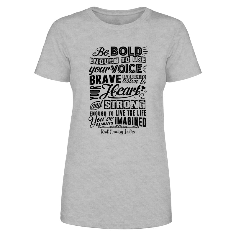 Blowout |  Bold Brave And Strong Black Print Front Apparel