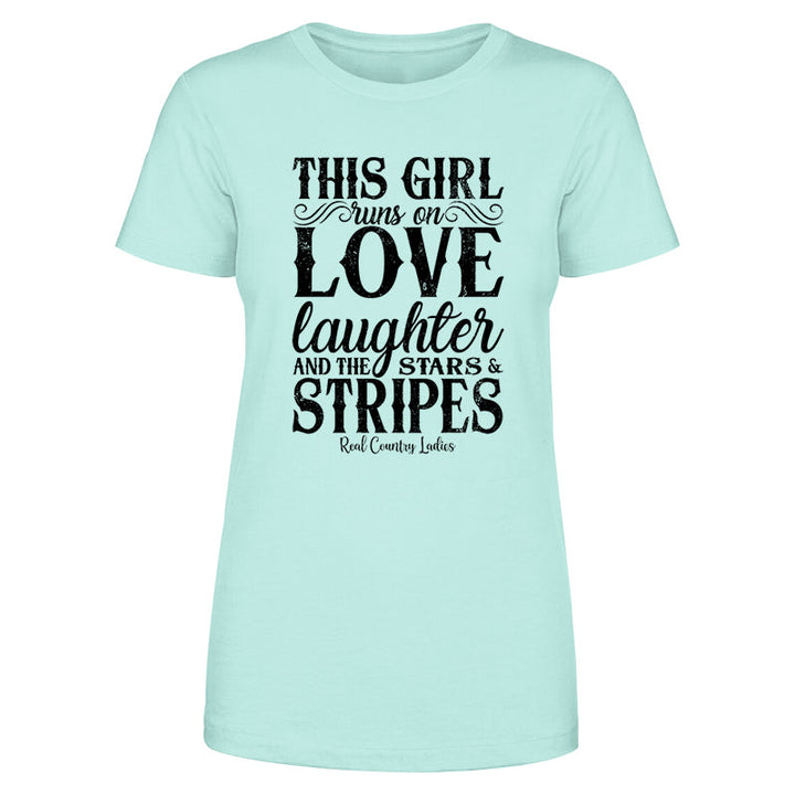 Black Friday | This Girl Runs On Stars And Stripes Black Print Front Apparel