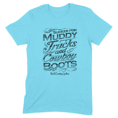 Blowout |  Muddy Trucks And Cowboy Boots Black Print Front Apparel