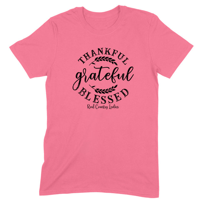 Falling For Deals | Thankful Grateful Blessed Black Print Front Apparel