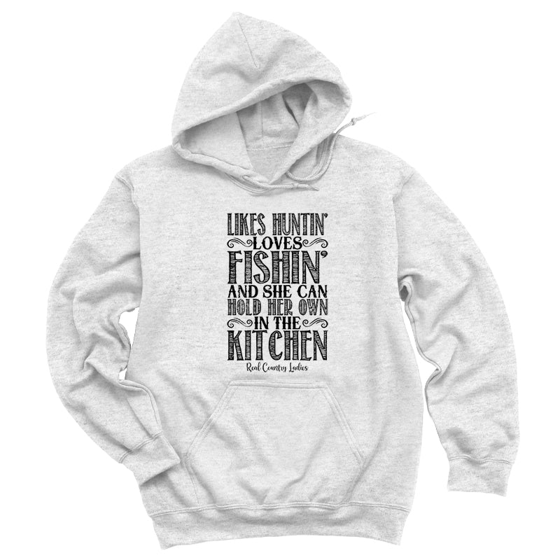 Blowout | Likes Huntin' Loves Fishin' Black Print Hoodies & Long Sleeves