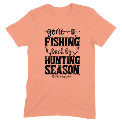 Blowout |  Gone Fishing Back By Hunting Season Black Print Front Apparel