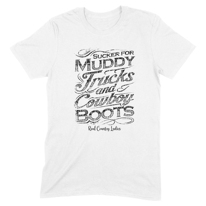 Blowout |  Muddy Trucks And Cowboy Boots Black Print Front Apparel