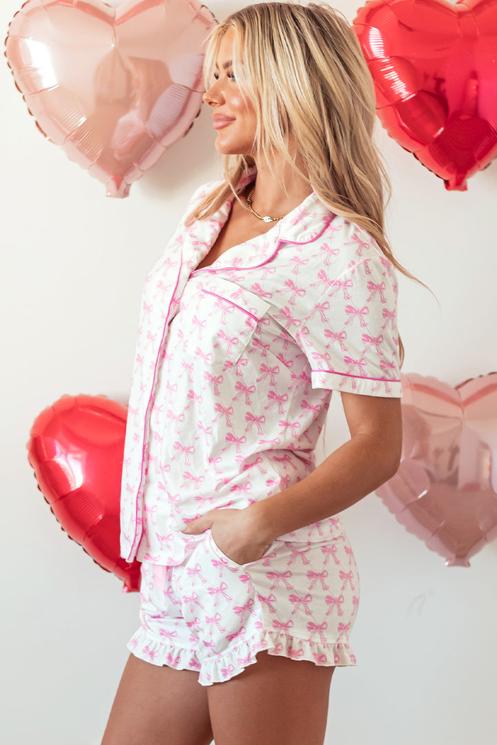 Green Clover Short Sleeve and Ruffled Shorts Lounge Set