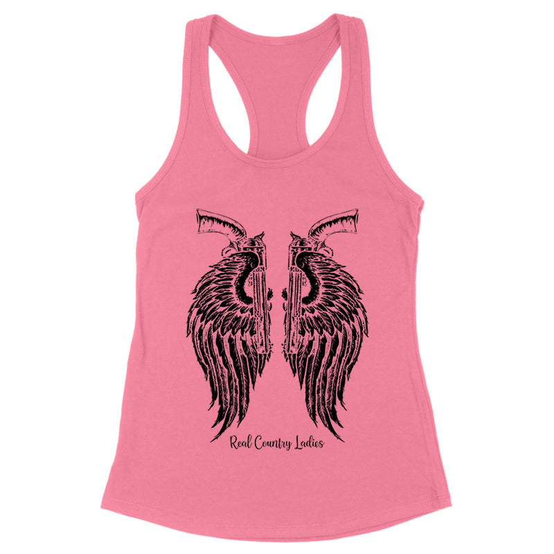 Blowout |  Angel Wings Revolvers Black Print Front Apparel