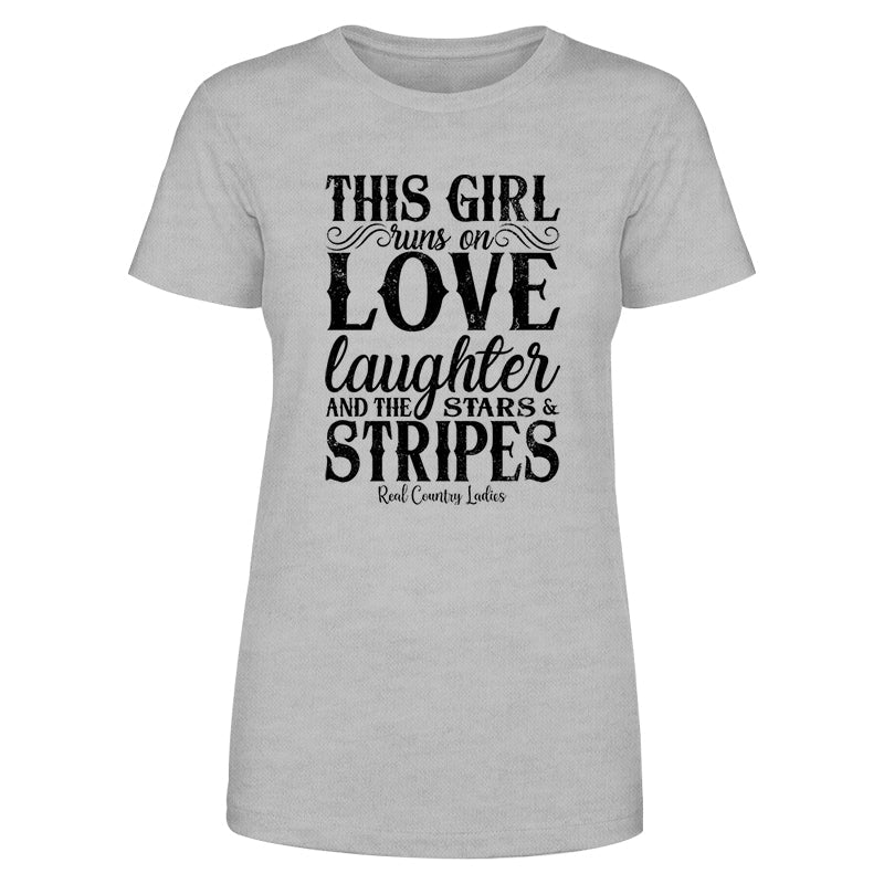 Black Friday | This Girl Runs On Stars And Stripes Black Print Front Apparel