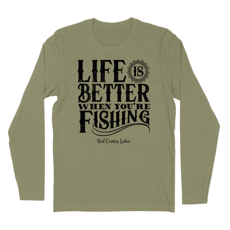 Blowout | Life Is Better When You're Fishing Black Print Hoodies & Long Sleeves