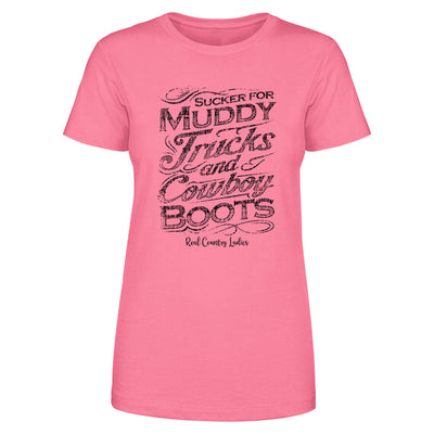 Blowout |  Muddy Trucks And Cowboy Boots Black Print Front Apparel