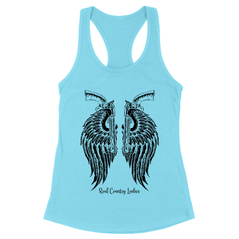 Blowout |  Angel Wings Revolvers Black Print Front Apparel