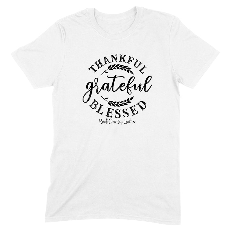 Falling For Deals | Thankful Grateful Blessed Black Print Front Apparel