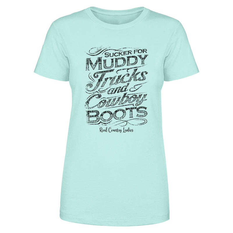 Blowout |  Muddy Trucks And Cowboy Boots Black Print Front Apparel