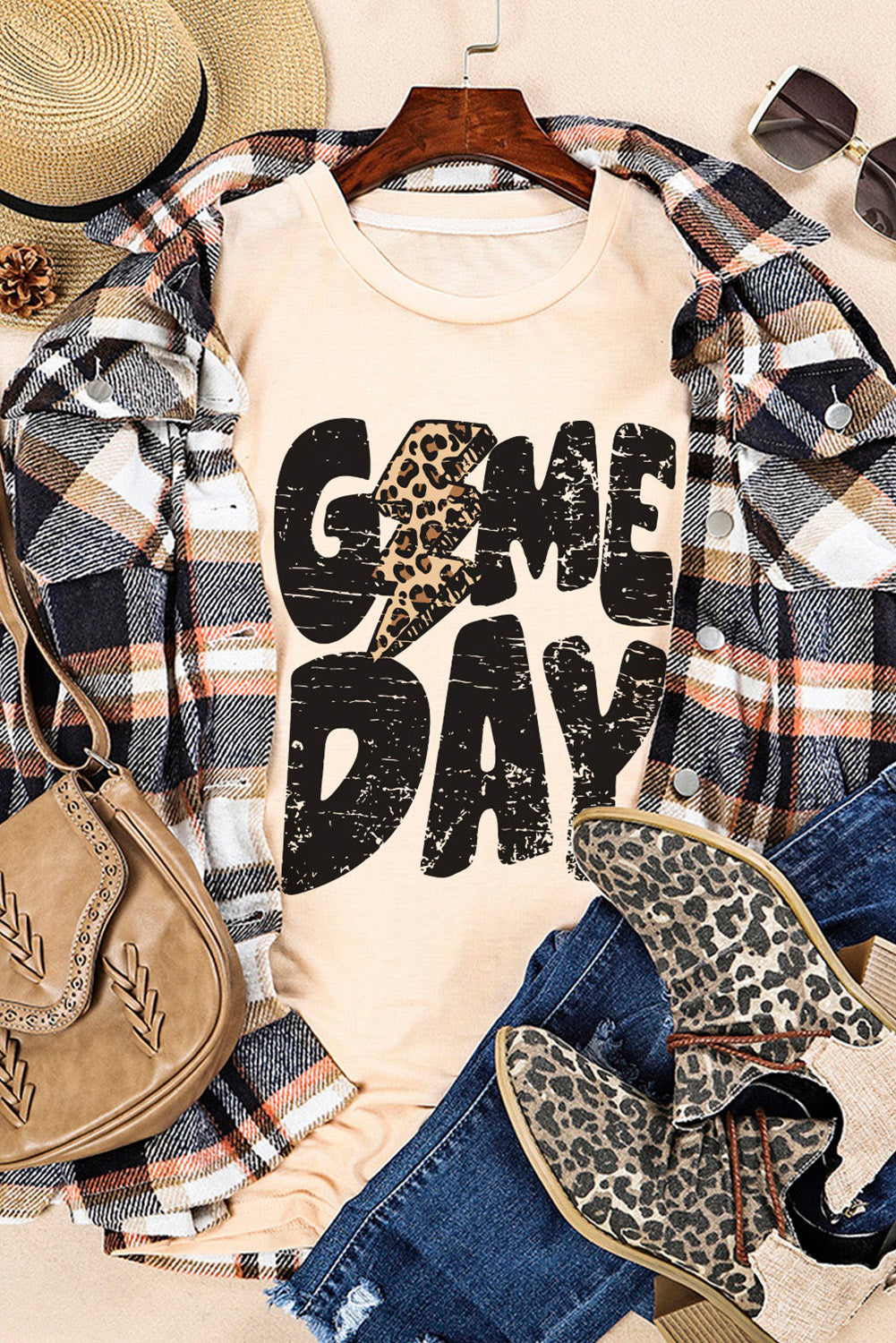 Khaki Game Day Leopard Lightning T Shirt