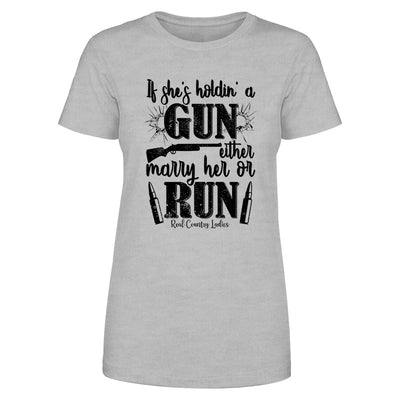 Blowout |  If She's Holdin' A Gun Black Print Front Apparel