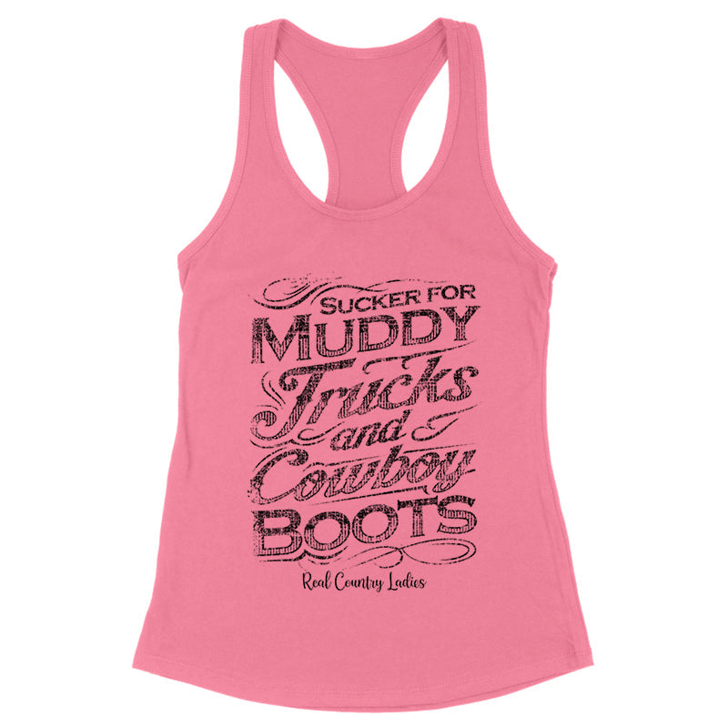 Blowout |  Muddy Trucks And Cowboy Boots Black Print Front Apparel