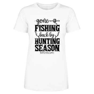 Blowout |  Gone Fishing Back By Hunting Season Black Print Front Apparel