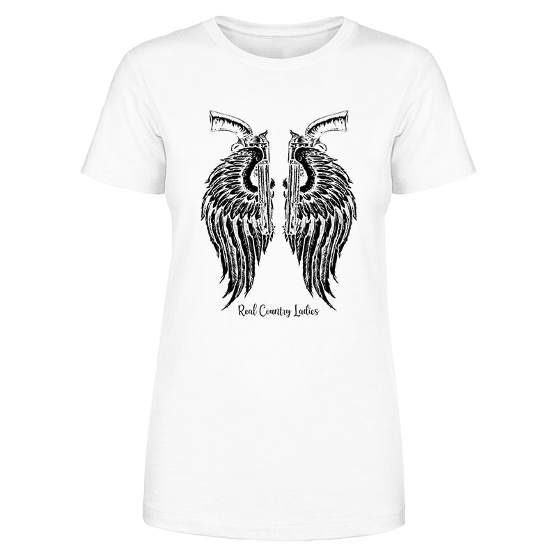 Blowout |  Angel Wings Revolvers Black Print Front Apparel