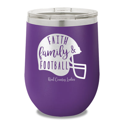 Faith Family Football 12oz Stemless Wine Cup