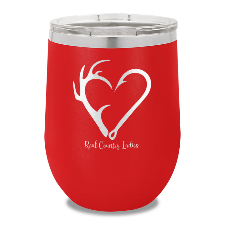 Hunting Fishing Heart 12oz Stemless Wine Cup