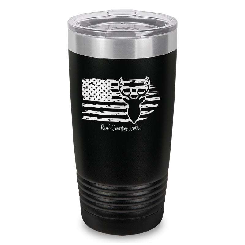 Deer USA Flag Laser Etched Tumbler