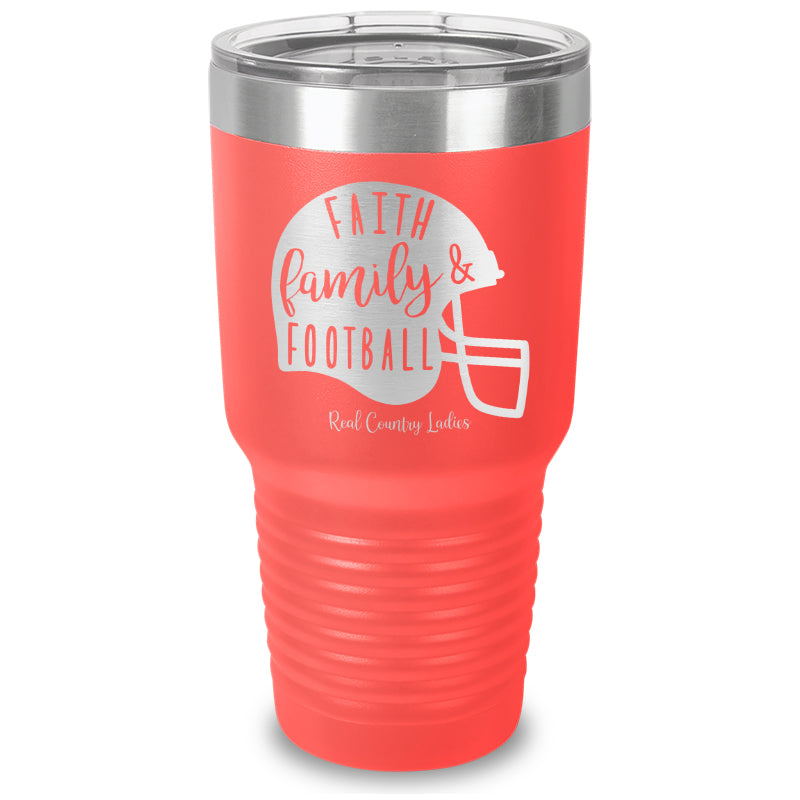 Faith Family Football Laser Etched Tumbler