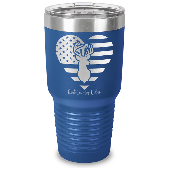 Flag Heart Deer Laser Etched Tumbler