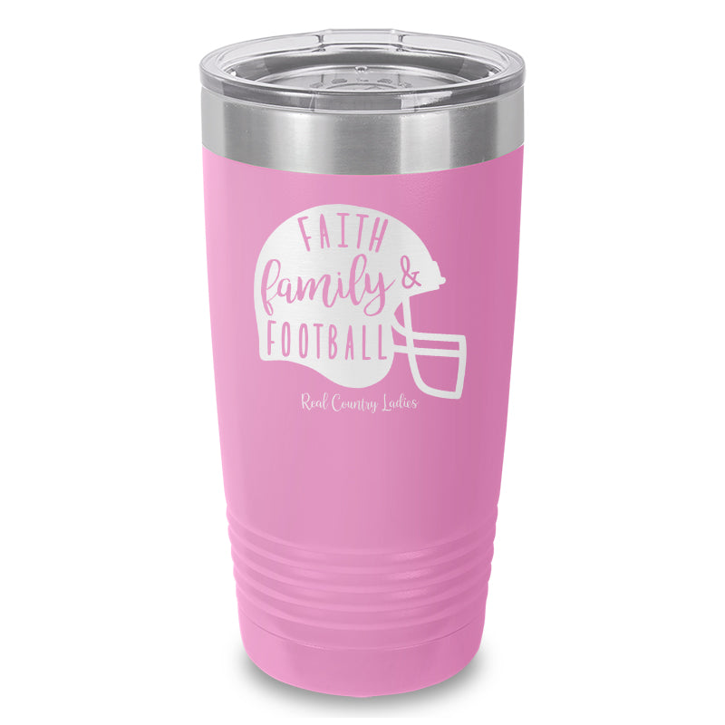 Faith Family Football Laser Etched Tumbler