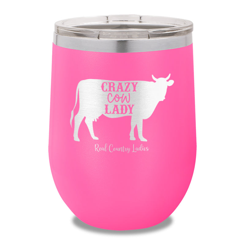 Crazy Cow Lady 12oz Stemless Wine Cup